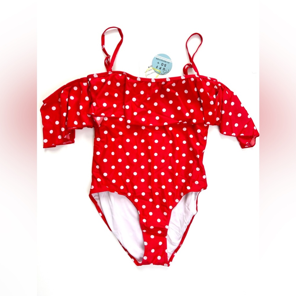 One piece swimsuit Red Polka Dot perfect for Disney, Women’s M
